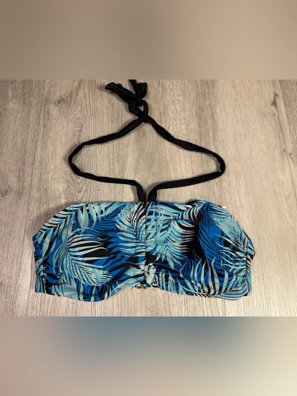 Time And Tru Women’s Blue Black Tropical Print Bikini Halter Top Small 4/6